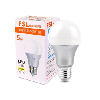 佛山照明（FSL）LED球泡节能灯泡5W大口炫银暖白光3000K