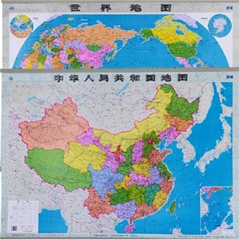 中国地图挂图+世界地图挂图（1068mm×745mm 无拼缝专业挂图 套装共2张）