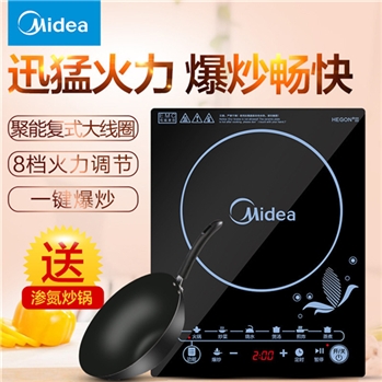 美的（Midea）电磁炉 C21-SN2105t 大功率 多功能 智能触控式 赠炒锅 电磁炉