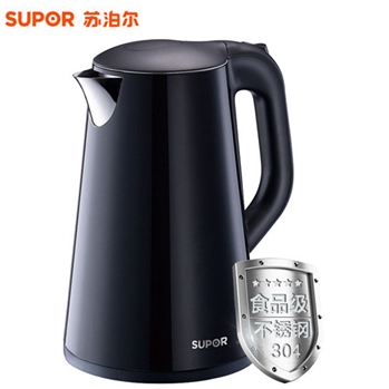 苏泊尔（SUPOR）家用电热水壶 SWF17E20C 304不锈钢 1.7L 双层保温防烫 墨黑色 烧水壶