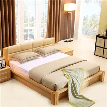 A家家具 床 简约现代 双人床 实木床 木质床原木色 1.5米1.8米 软皮床卧室套装家 1.8米排骨架