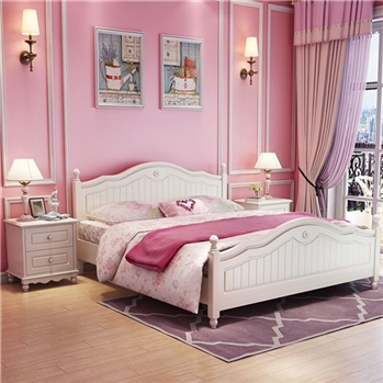 A家家具 床 韩式床 床双人床 卧室家具 实木床 公主床家具 法式床 婚床 高箱床 欧式床 木质皮质床 1.5米排骨架-高尾床