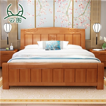 云图家具 实木床 1.8米双人床储物高箱床 中式床 实木婚床 箱框结构大抽屉+2柜