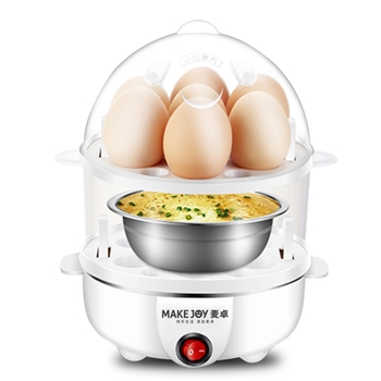 麦卓MakejoyJP-ZD32 蒸蛋器多功能煮蛋器家用自动断电不锈钢内胆发热盘机械式煮蛋器早餐机白色双层