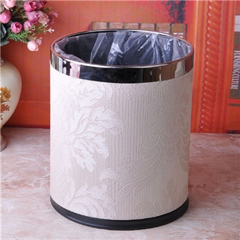 古典皮革双层垃圾桶筒 不锈钢无盖纸蒌时尚创意欧式家用 新古典花纹